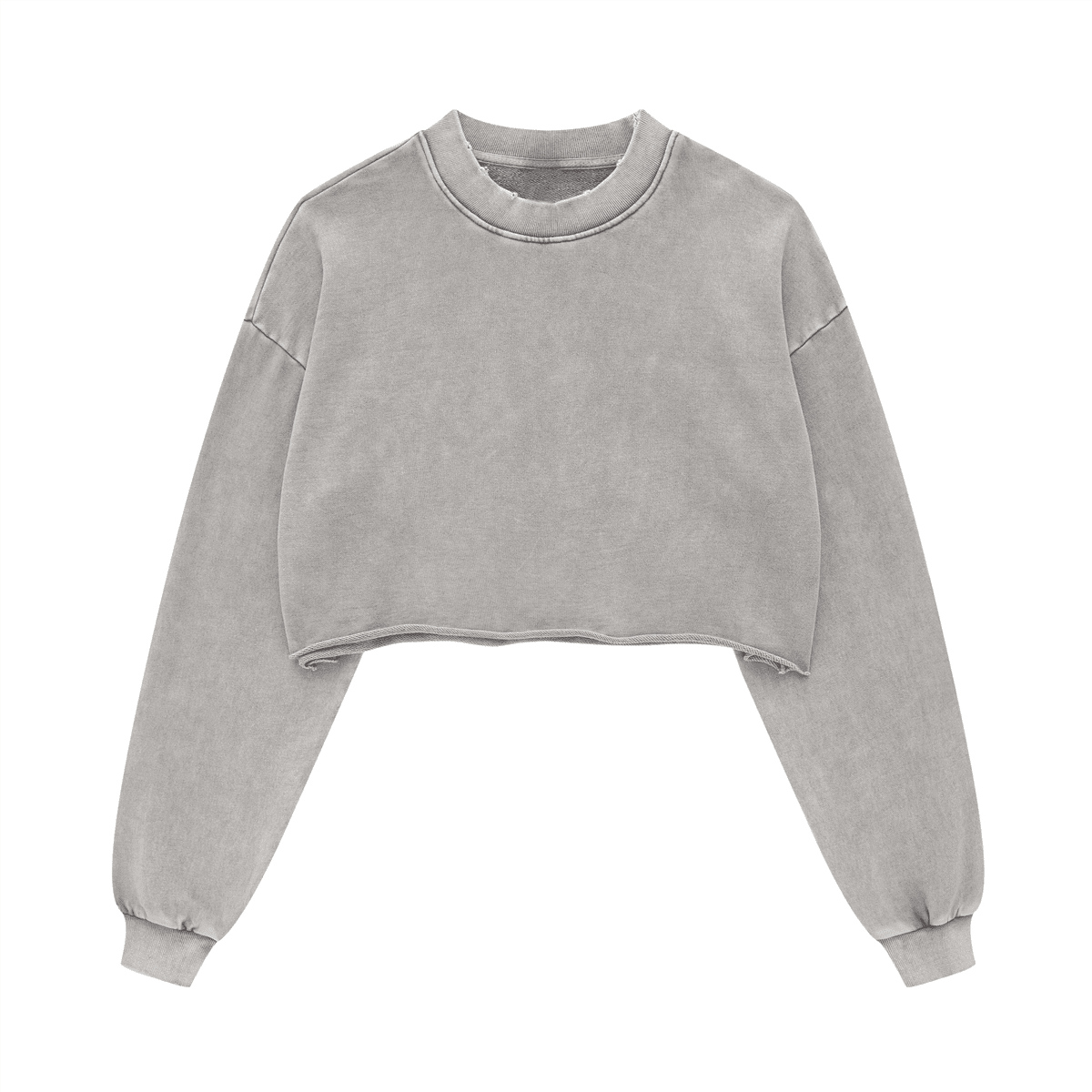 Washed Raw-Edge Cropped Crew Neck Sweatshirt