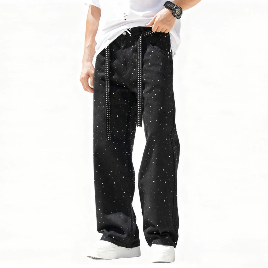 Unisex Rhinestone Star Loose Straight Jeans