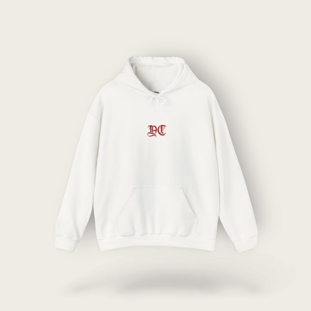 DC Gothic Logo Hoodie — Minimal White Chest Emblem Sweatshirt