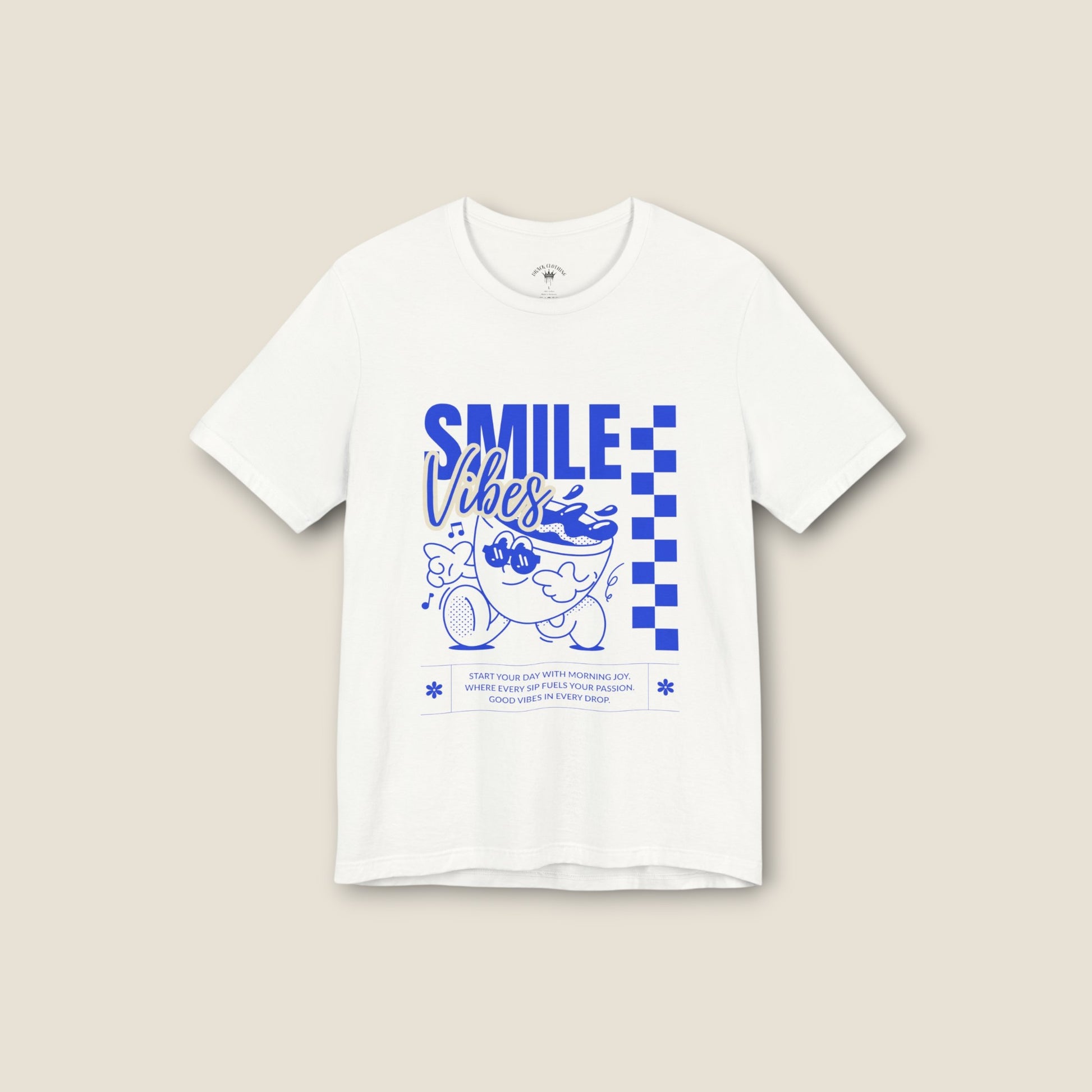 Smile Vibes Tee — Retro Checkerboard Cat Graphic T-Shirt