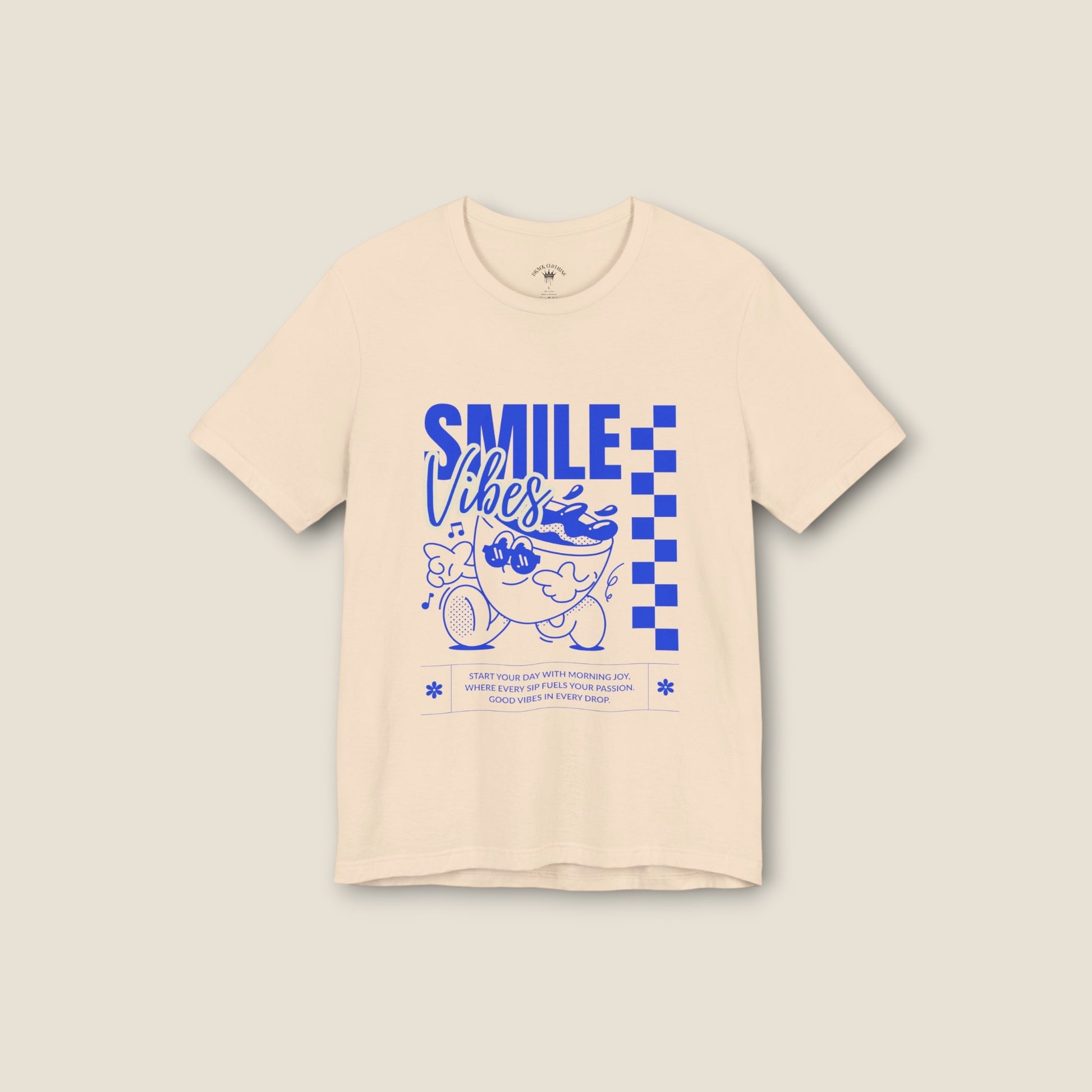Smile Vibes Tee — Retro Checkerboard Cat Graphic T-Shirt