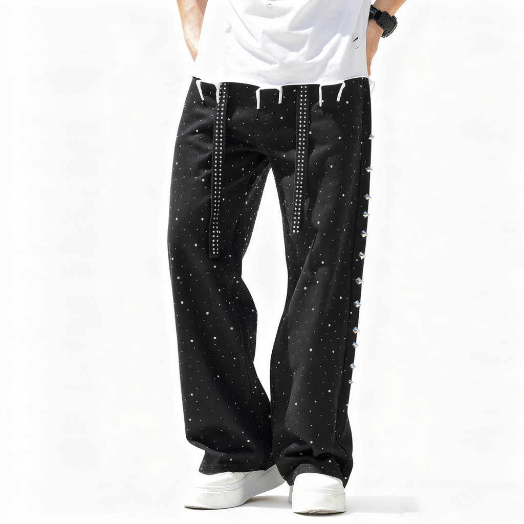 Unisex Rhinestone Star Loose Straight Jeans