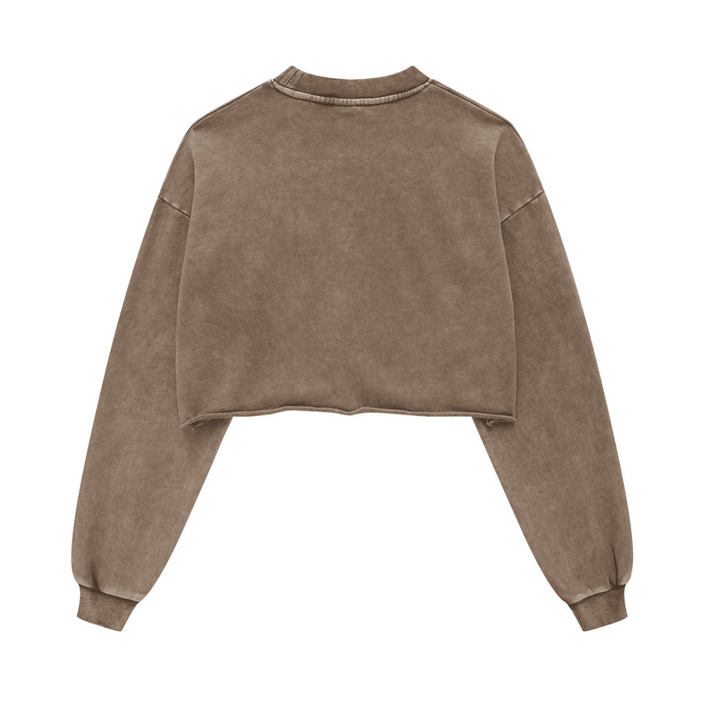 Washed Raw-Edge Cropped Crew Neck Sweatshirt