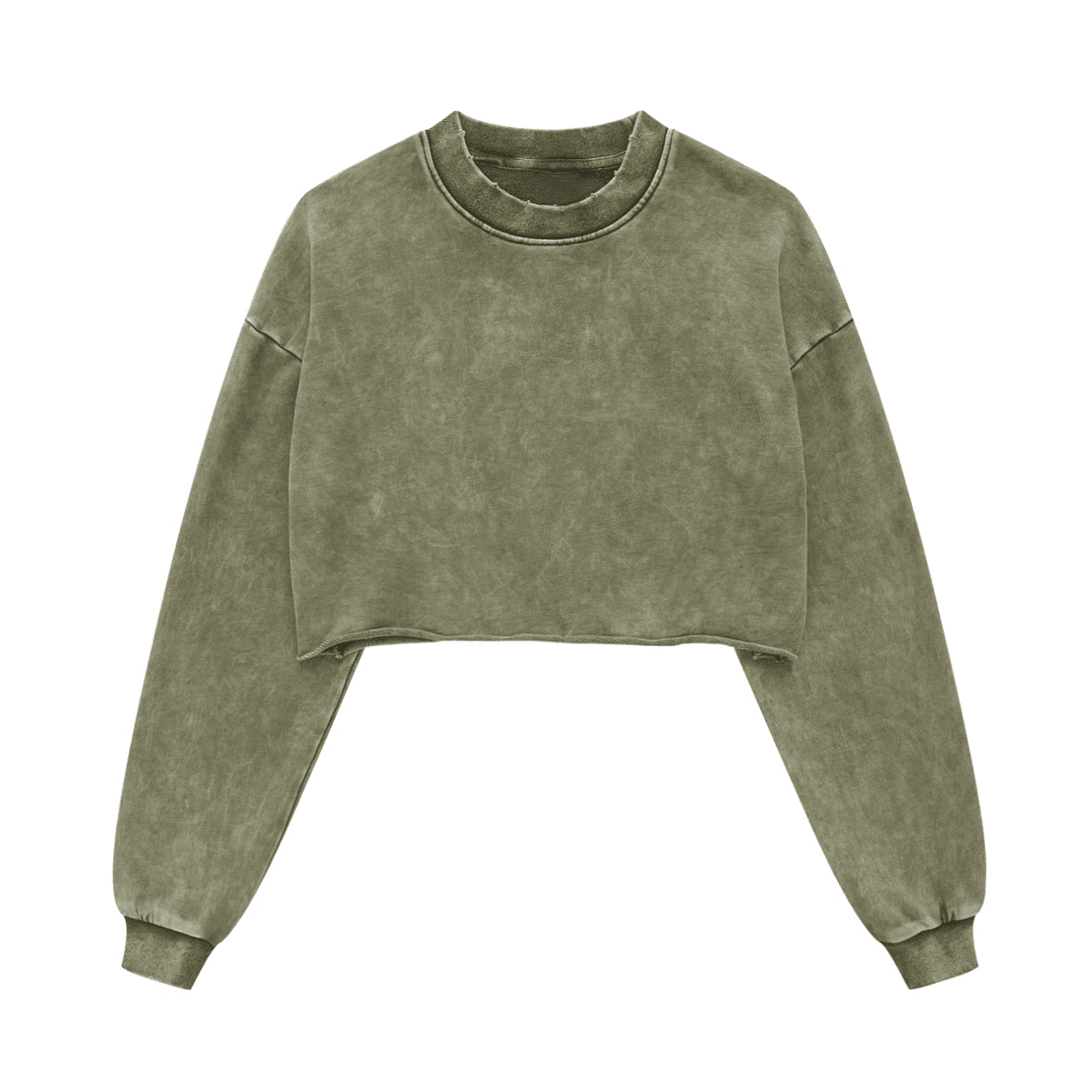 Washed Raw-Edge Cropped Crew Neck Sweatshirt