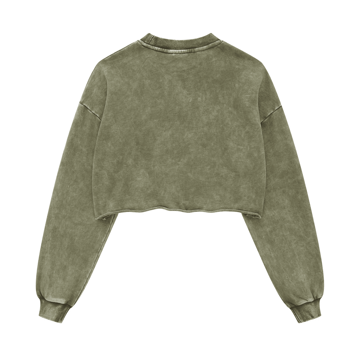 Washed Raw-Edge Cropped Crew Neck Sweatshirt