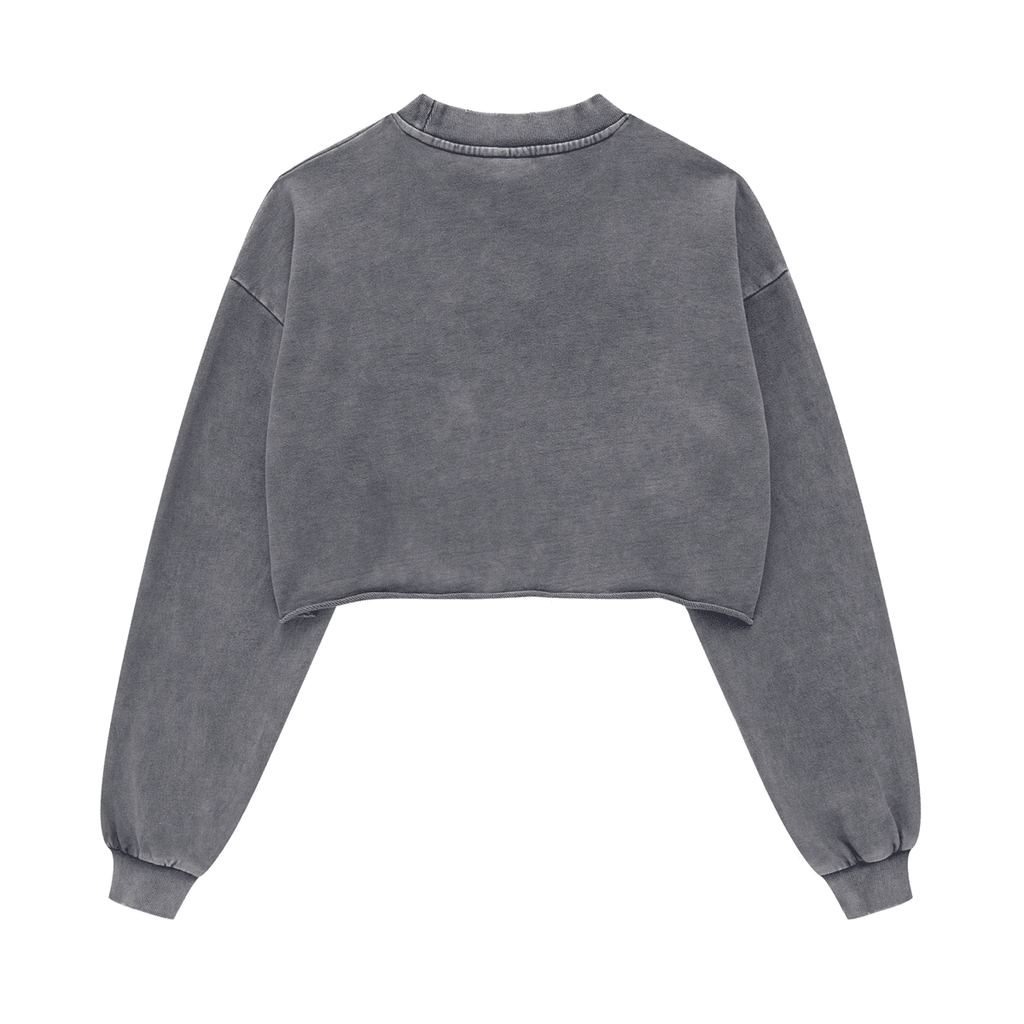 Washed Raw-Edge Cropped Crew Neck Sweatshirt