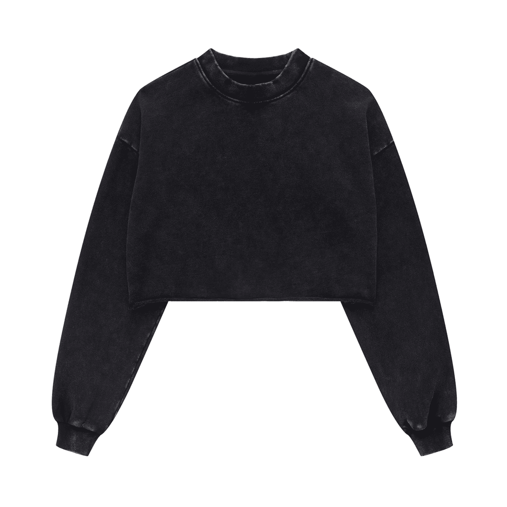 Washed Raw-Edge Cropped Crew Neck Sweatshirt