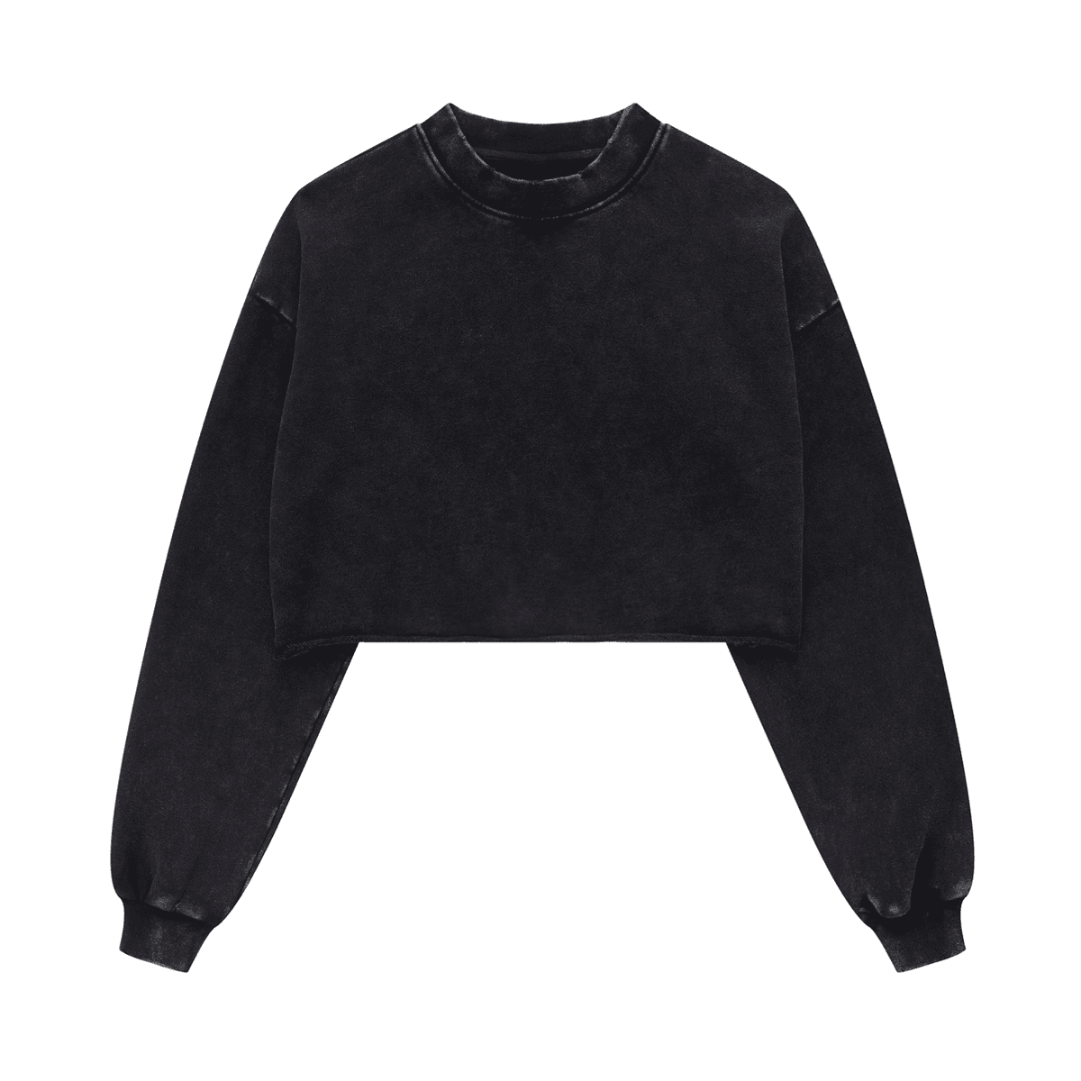 Washed Raw-Edge Cropped Crew Neck Sweatshirt