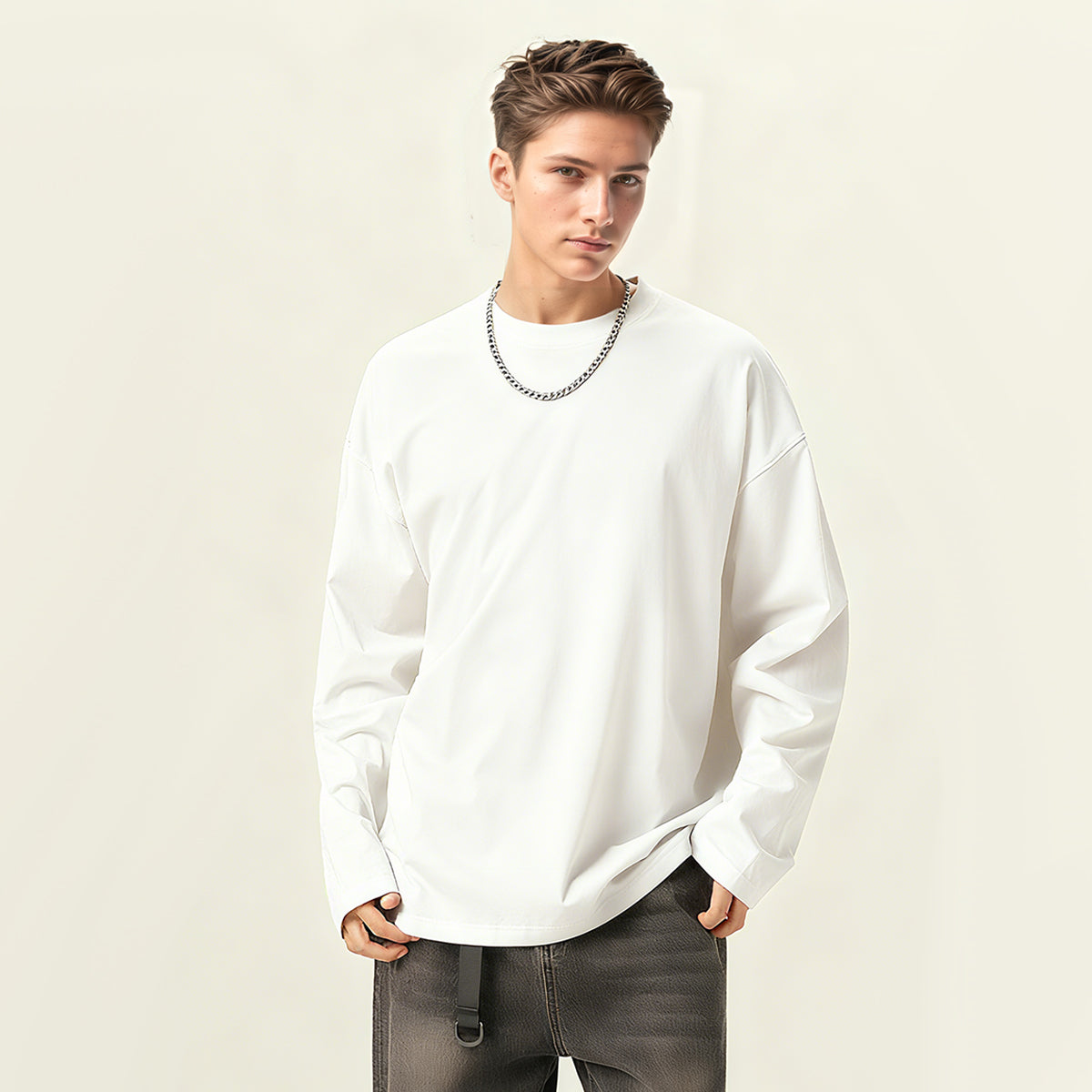 Unisex 100% Cotton Solid Color Long Sleeve T-shirt（280GSM）
