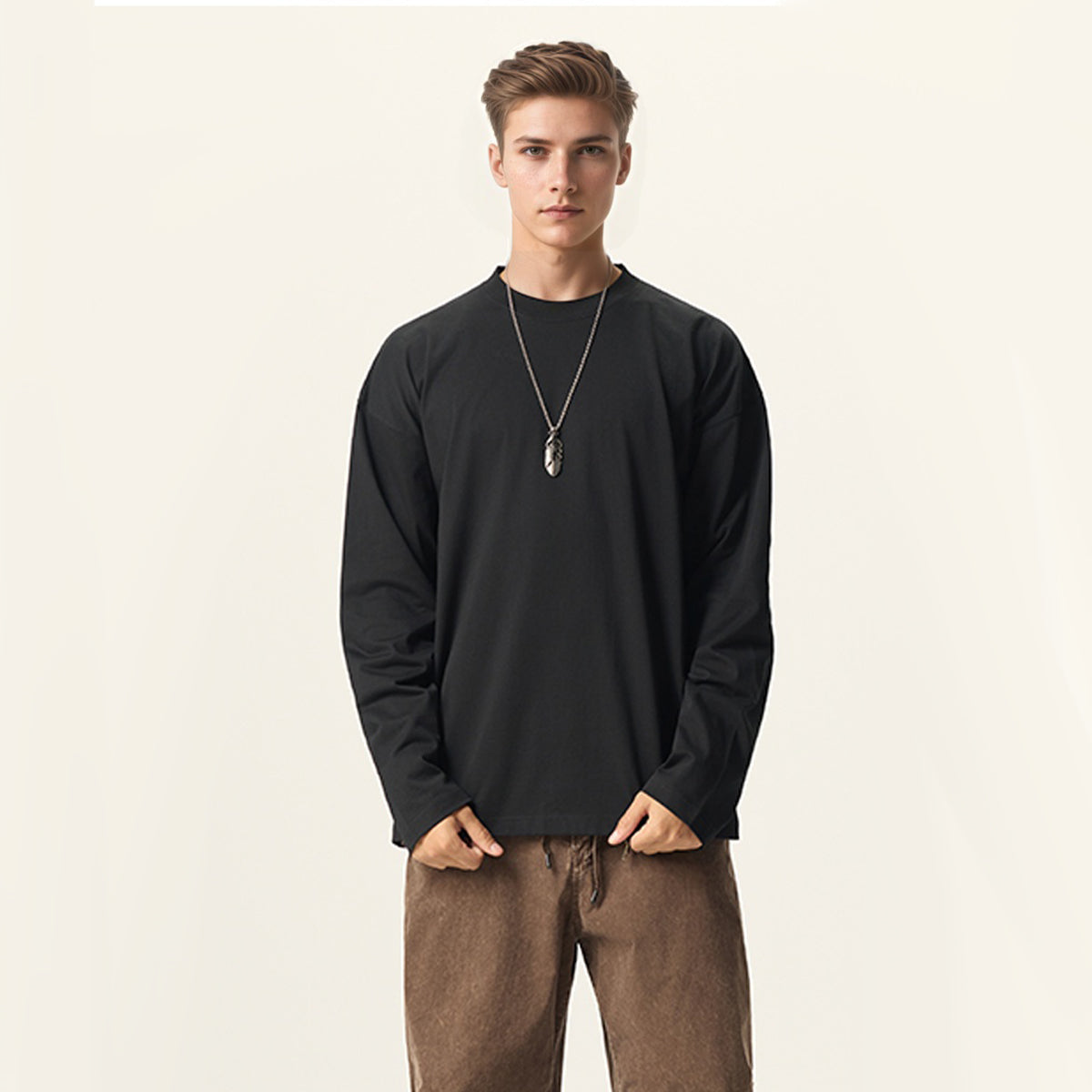 Unisex 100% Cotton Solid Color Long Sleeve T-shirt（280GSM）